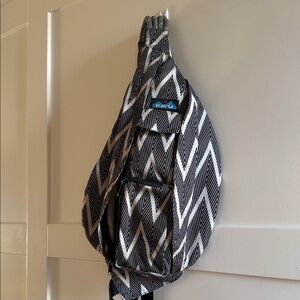 KAVU Rope Sling Bag Black White Geometric Crossbody Backpack Outdoor